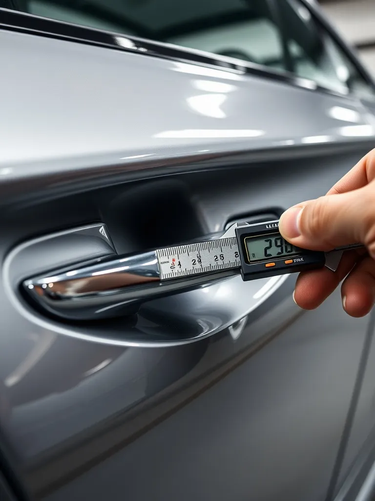 A detailed technical close-up of a luxury car door handle be