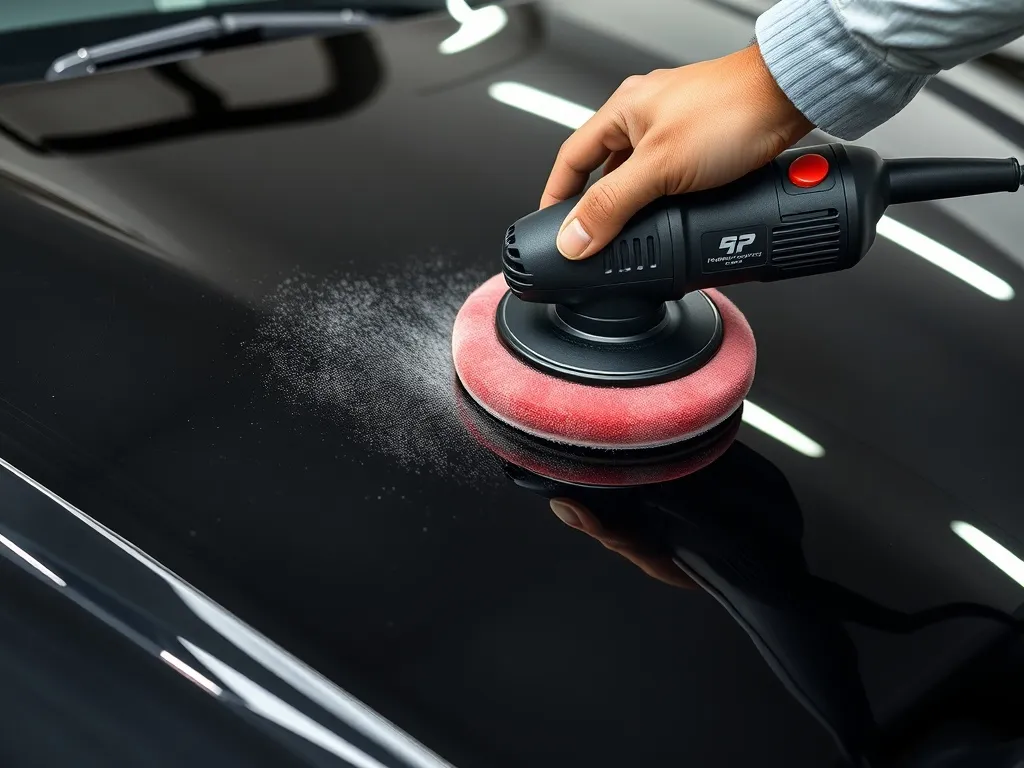 Close up of a professional dual action polisher being used o