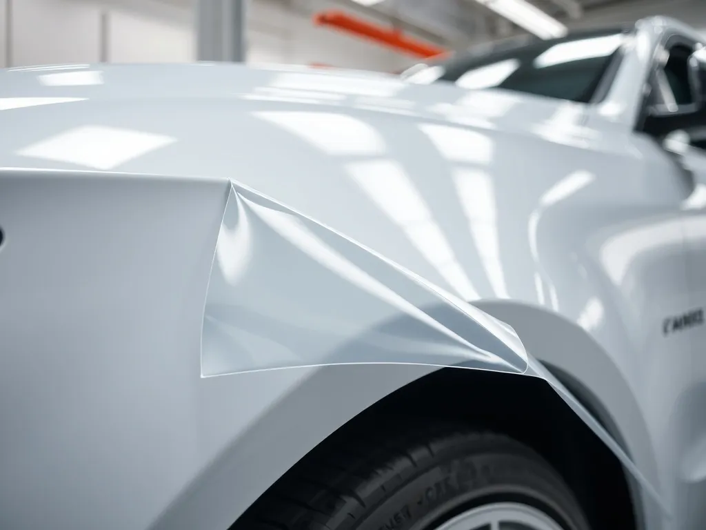 Close-up of a high-end car body panel with a transparent pro